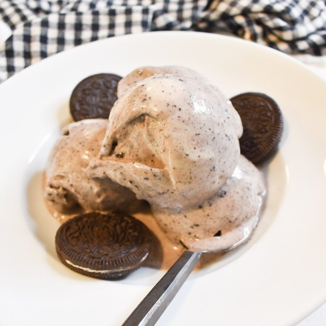 Delicious Ninja Creami ice cream topped with cookies and creamy texture. Perfect for dessert lovers.